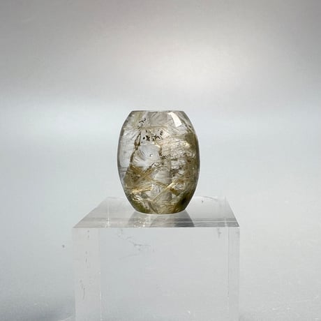 【ガネッシュヒマール産】アクチノライトイン天然ヒマラヤ水晶 樽型ビーズ/Ganesh Himal Actinolite & Chlorite in Himalayan Quartz