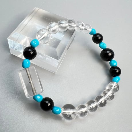 【デザインブレスレット】モリオン×ガネッシュヒマール×アリゾナターコイズ /Morion×GaneshHimal Himalayan Quartz×Arizona Turquoise