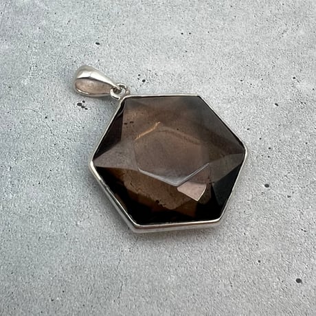 【ガウリシャンカール産】スモーキークォーツ"ヘキサゴン×六芒星" シルバー925 ペンダントトップ［D］/Gaurishankar Smorky Quartz Hexagram Pendant