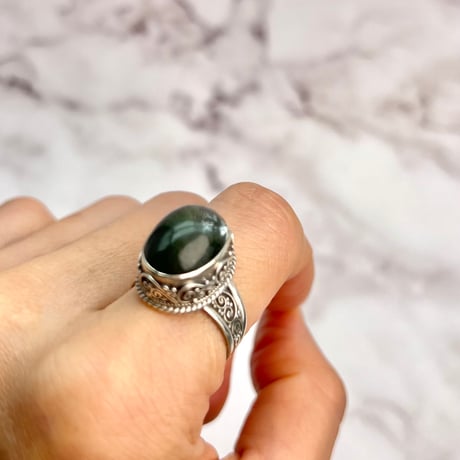 【ガネッシュヒマール産】クローライトイン天然ヒマラヤ水晶S/V925リング/Ganesh Himal Chlorite in Himalayan Quartz S/V925 Ring