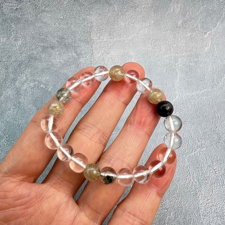 【ガネッシュヒマール産】アクチノライトイン天然ヒマラヤ水晶デザインブレスレット/Ganesh Himal Actinolite in Himalayan Quartz Design Bracelet