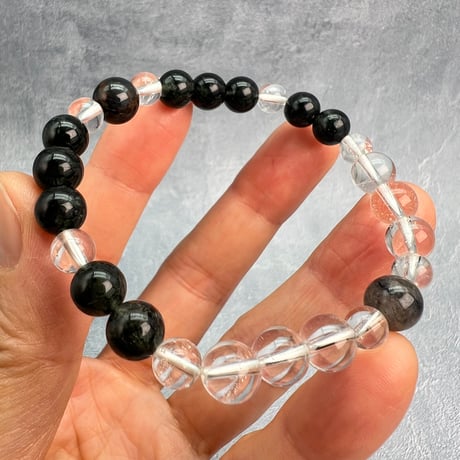 【ガネッシュヒマール産】アクチノライトイン天然ヒマラヤ水晶デザインブレスレット/Ganesh Himal Actinolite in Himalayan Quartz Design Bracelet