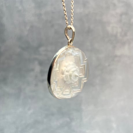 【ガネッシュヒマール産】天然ヒマラヤ水晶 "シュリヤントラ"シルバーペンダントトップ①/Ganesh Himal Himalayan Quartz "Shri Yantra"S/V Pendant