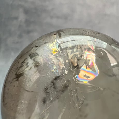 【ガウリシャンカール産】ナチュラルレインボーイン天然スモーキーヒマラヤ水晶丸玉/GauriShankar Natural Rainbow In Smoky Quartz Sphere