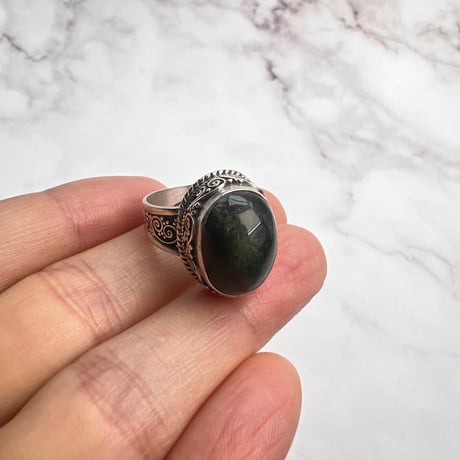 【ガネッシュヒマール産】クローライトイン天然ヒマラヤ水晶S/V925リング/Ganesh Himal Chlorite in Himalayan Quartz S/V925 Ring