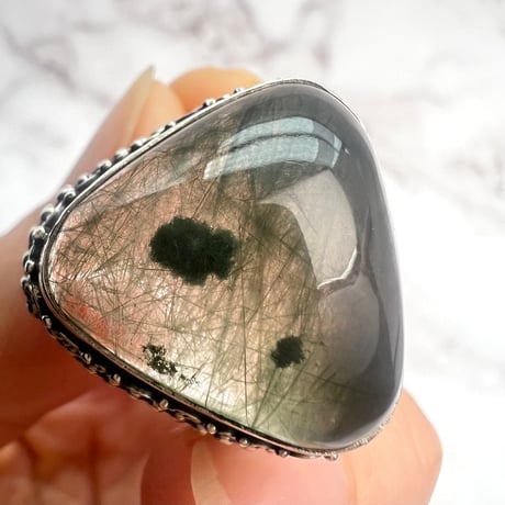 【ガネッシュヒマール産】アクチノライト&クローライトイン天然ヒマラヤ水晶S/V925リング/Ganesh Himal Actinorite&Chlorite S/V Ring