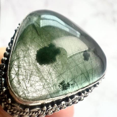 【ガネッシュヒマール産】アクチノライト&クローライトイン天然ヒマラヤ水晶S/V925リング/Ganesh Himal Actinorite&Chlorite S/V Ring