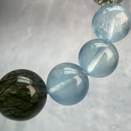 【デザインブレスレット】天然アクアマリン×ガネッシュヒマール産天然ヒマラヤ水晶/Aquamarine×Ganeshhimal Actinorite in Himalayan Quartz