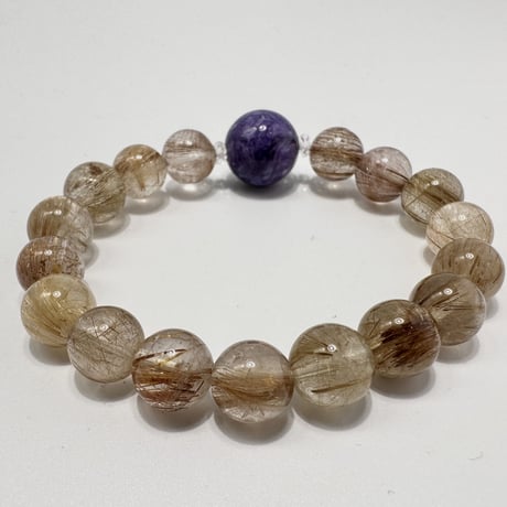 チャロアイト+ルチルクォーツ デザイン ブレスレット/Charoite+Rutile Quartz Design Bracelet