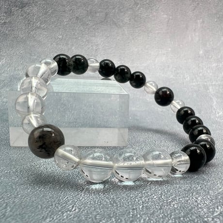 【ガネッシュヒマール産】アクチノライトイン天然ヒマラヤ水晶デザインブレスレット/Ganesh Himal Actinolite in Himalayan Quartz Design Bracelet