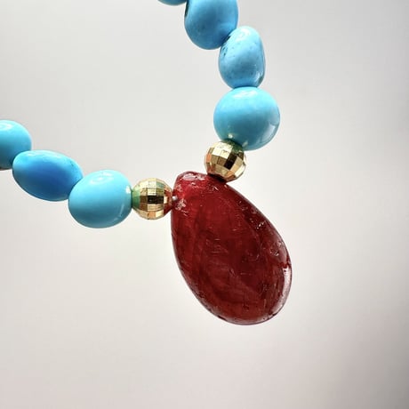 スリーピングビューティーターコイズ&ルビー デザインネックレス/Sleeping Beauty Turquoise&Ruby Desig Necklace①
