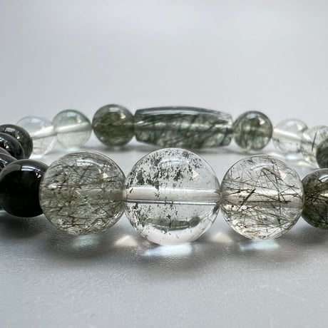 【ガネッシュヒマール産】アクチノライトイン天然ヒマラヤ水晶デザインブレスレット/Ganesh Himal Actinolite in Himalayan Quartz Design Bracelet