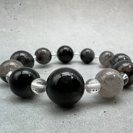 【ガネッシュヒマール産】アクチノライトイン天然ヒマラヤ水晶デザインブレスレット/Ganesh Himal Actinolite in Himalayan Quartz Design Bracelet