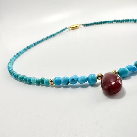 スリーピングビューティーターコイズ&ルビー デザインネックレス/Sleeping Beauty Turquoise&Ruby Desig Necklace①