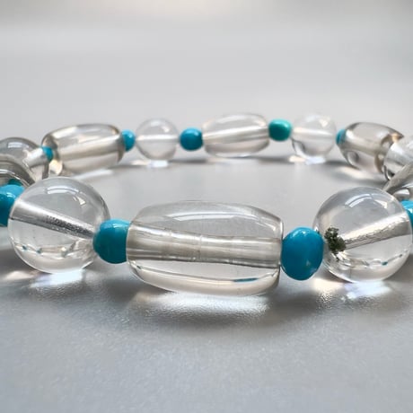 【アリゾナターコイズ&天然ヒマラヤ水晶】デザインブレスレット/Arizona Turquoise & Himalayan Quartz Design Bracelet