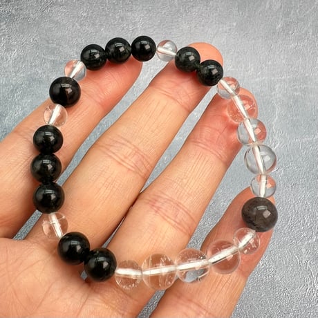 【ガネッシュヒマール産】アクチノライトイン天然ヒマラヤ水晶デザインブレスレット/Ganesh Himal Actinolite in Himalayan Quartz Design Bracelet
