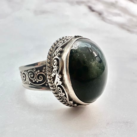 【ガネッシュヒマール産】クローライトイン天然ヒマラヤ水晶S/V925リング/Ganesh Himal Chlorite in Himalayan Quartz S/V925 Ring