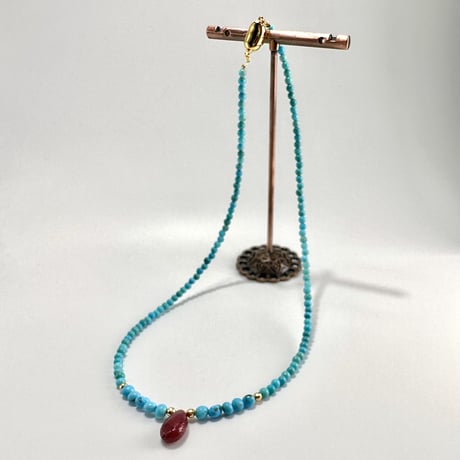 スリーピングビューティーターコイズ&ルビー デザインネックレス/Sleeping Beauty Turquoise&Ruby Desig Necklace①