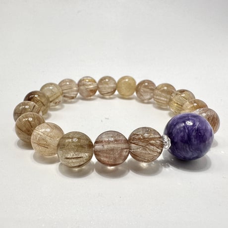 チャロアイト+ルチルクォーツ デザイン ブレスレット/Charoite+Rutile Quartz Design Bracelet