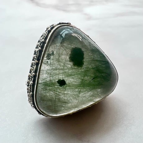 【ガネッシュヒマール産】アクチノライト&クローライトイン天然ヒマラヤ水晶S/V925リング/Ganesh Himal Actinorite&Chlorite S/V Ring