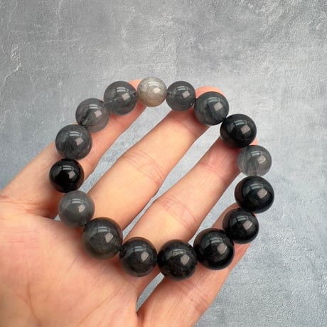 【ガネッシュヒマール産】アクチノライトイン天然ヒマラヤ水晶ブレスレット/Ganesh Himal Actinorite in Himalayan Quartz Bracelet