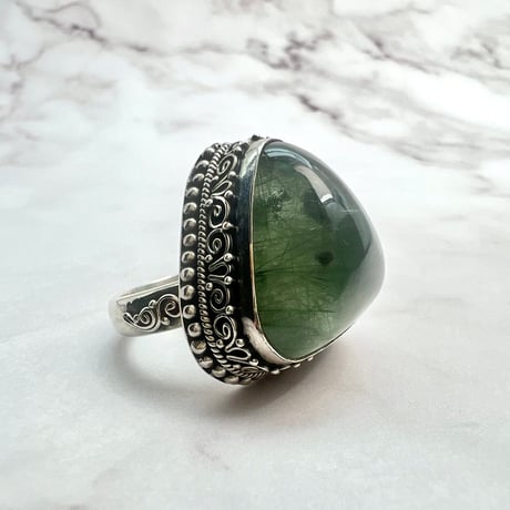 【ガネッシュヒマール産】アクチノライト&クローライトイン天然ヒマラヤ水晶S/V925リング/Ganesh Himal Actinorite&Chlorite S/V Ring