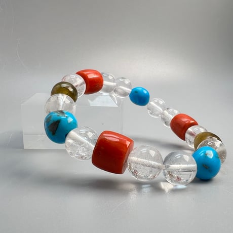 【デザインブレスレット】アリゾナ産ターコイズ×ガネッシュヒマール天然ヒマラヤ水晶/Arizona Turquoise×Ganesh Himal Himalayan Quartz