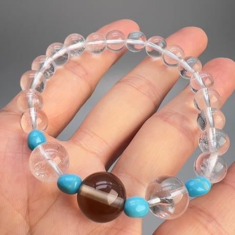 【デザインブレスレット】アリゾナターコイズ×天然ヒマラヤ水晶/Arizona Turquoise×Himalayan Quartz Design Bracelet