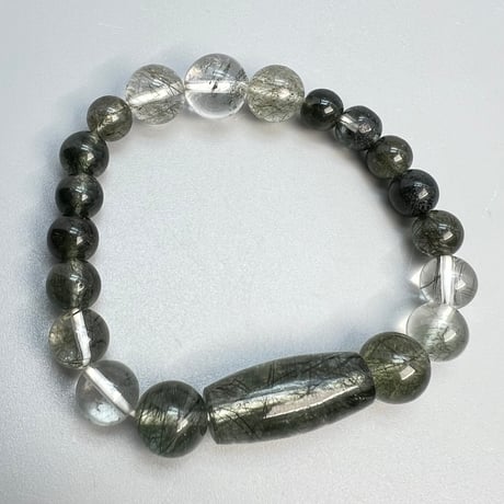 【ガネッシュヒマール産】アクチノライトイン天然ヒマラヤ水晶デザインブレスレット/Ganesh Himal Actinolite in Himalayan Quartz Design Bracelet