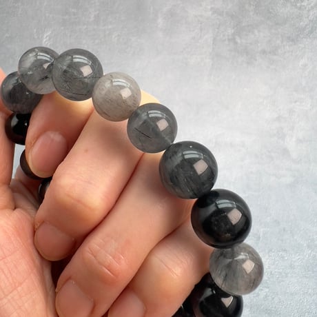 【ガネッシュヒマール産】アクチノライトイン天然ヒマラヤ水晶ブレスレット/Ganesh Himal Actinorite in Himalayan Quartz Bracelet