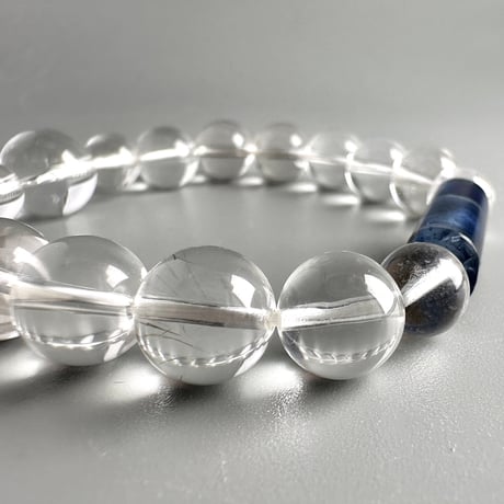 【デザインブレスレット】ネパールカイヤナイト×ガネッシュヒマール産"手磨き加工"天然ヒマラヤ水晶/Nepal Kyanite+GaneshHimal Design Bracelet