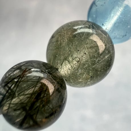 【デザインブレスレット】天然アクアマリン×ガネッシュヒマール産天然ヒマラヤ水晶/Aquamarine×Ganeshhimal Actinorite in Himalayan Quartz