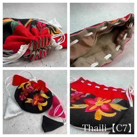 "Thaili" handmade in Nepal🇳🇵C-①〜⑧ "タイリ(巾着袋)"ネパール産ハンドメイド