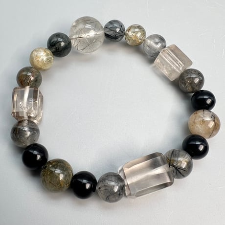 【デザインブレスレット】ガネッシュヒマール産×ガウリシャンカール産×チベットモリオン/Ganesh Himal×GauriShankar×Morion Bracelet
