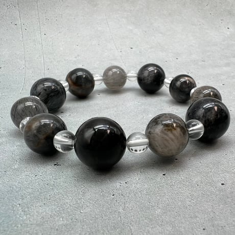 【ガネッシュヒマール産】アクチノライトイン天然ヒマラヤ水晶デザインブレスレット/Ganesh Himal Actinolite in Himalayan Quartz Design Bracelet