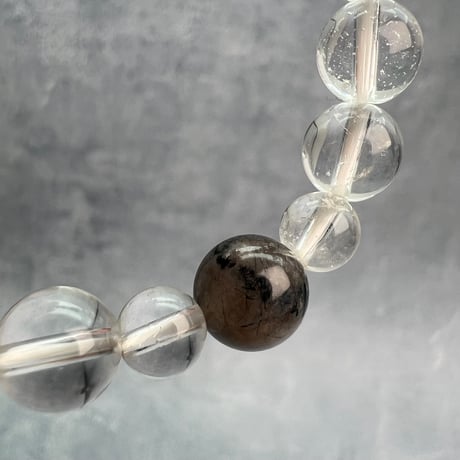 【ガネッシュヒマール産】アクチノライトイン天然ヒマラヤ水晶デザインブレスレット/Ganesh Himal Actinolite in Himalayan Quartz Design Bracelet