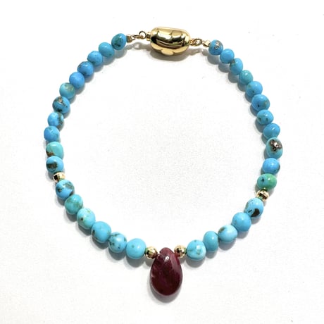 スリーピングビューティーターコイズ&ルビー デザインブレスレット/Sleeping Beauty Turquoise&Ruby Desig Bracelet