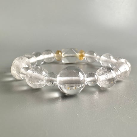 【デザインブレスレット】シトリン＋カイラス産＋アンナプルナ産"手磨き加工"天然ヒマラヤ水晶/Citrine + Kailash + Annapurna Himalayan Quartz
