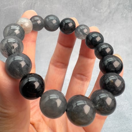 【ガネッシュヒマール産】アクチノライトイン天然ヒマラヤ水晶ブレスレット/Ganesh Himal Actinorite in Himalayan Quartz Bracelet