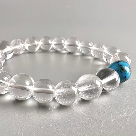スリーピングビューティーターコイズ＋カイラス産"手磨き"天然ヒマラヤ水晶 デザインブレスレット /Sleeping Beauty Turquoise+Kailash Himalayan Quartz
