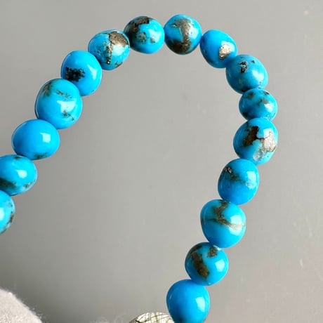 【デザインブレスレット】ターコイズ&ガネッシュヒマール産アクチノライトイン天然ヒマラヤ水晶/Turquoise&Ganesh Himal Actinolite in Himalayan Quartz