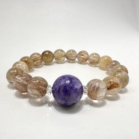 チャロアイト+ルチルクォーツ デザイン ブレスレット/Charoite+Rutile Quartz Design Bracelet