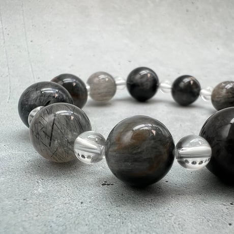 【ガネッシュヒマール産】アクチノライトイン天然ヒマラヤ水晶デザインブレスレット/Ganesh Himal Actinolite in Himalayan Quartz Design Bracelet