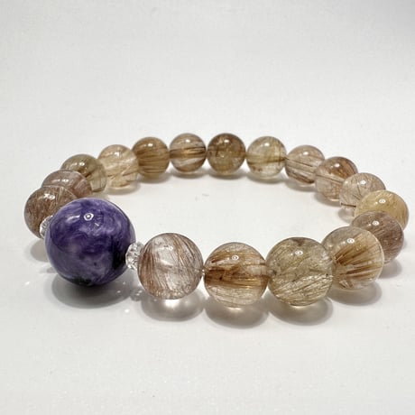 チャロアイト+ルチルクォーツ デザイン ブレスレット/Charoite+Rutile Quartz Design Bracelet