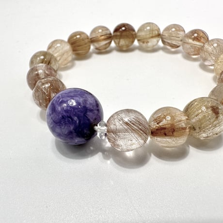 チャロアイト+ルチルクォーツ デザイン ブレスレット/Charoite+Rutile Quartz Design Bracelet