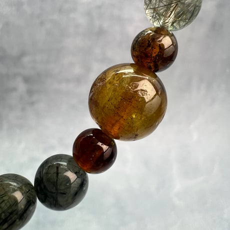 【デザインブレスレット】ネパール産ヒマラヤドラバイト&ハニートルマリン×ガネッシュヒマール/Nepal Himalayan Tourmaline×Ganesh Bracele