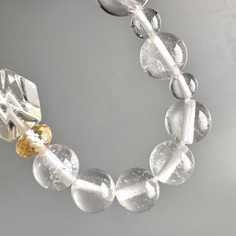 【デザインブレスレット】シトリン＋カイラス産＋アンナプルナ産"手磨き加工"天然ヒマラヤ水晶/Citrine + Kailash + Annapurna Himalayan Quartz