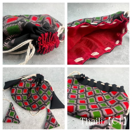 "Thaili" handmade in Nepal🇳🇵C-①〜⑧ "タイリ(巾着袋)"ネパール産ハンドメイド