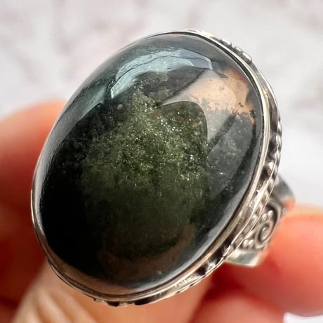 【ガネッシュヒマール産】クローライトイン天然ヒマラヤ水晶S/V925リング/Ganesh Himal Chlorite in Himalayan Quartz S/V925 Ring