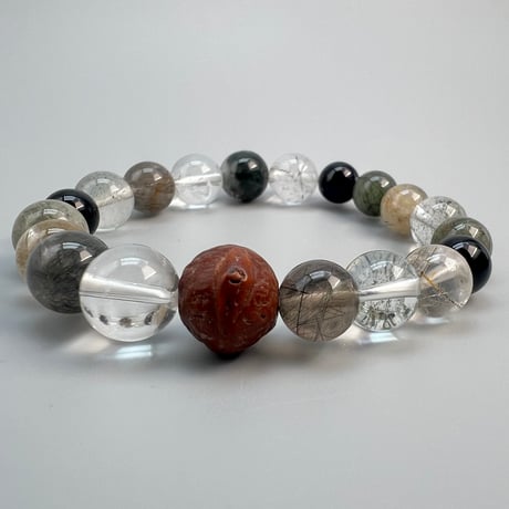 【デザインブレスレット】ガネッシュヒマール産天然ヒマラヤ水晶×鳳眼菩提樹ビーズ Ganesh Himal Himalayan Quartz × Bodhi Beads Bracelet